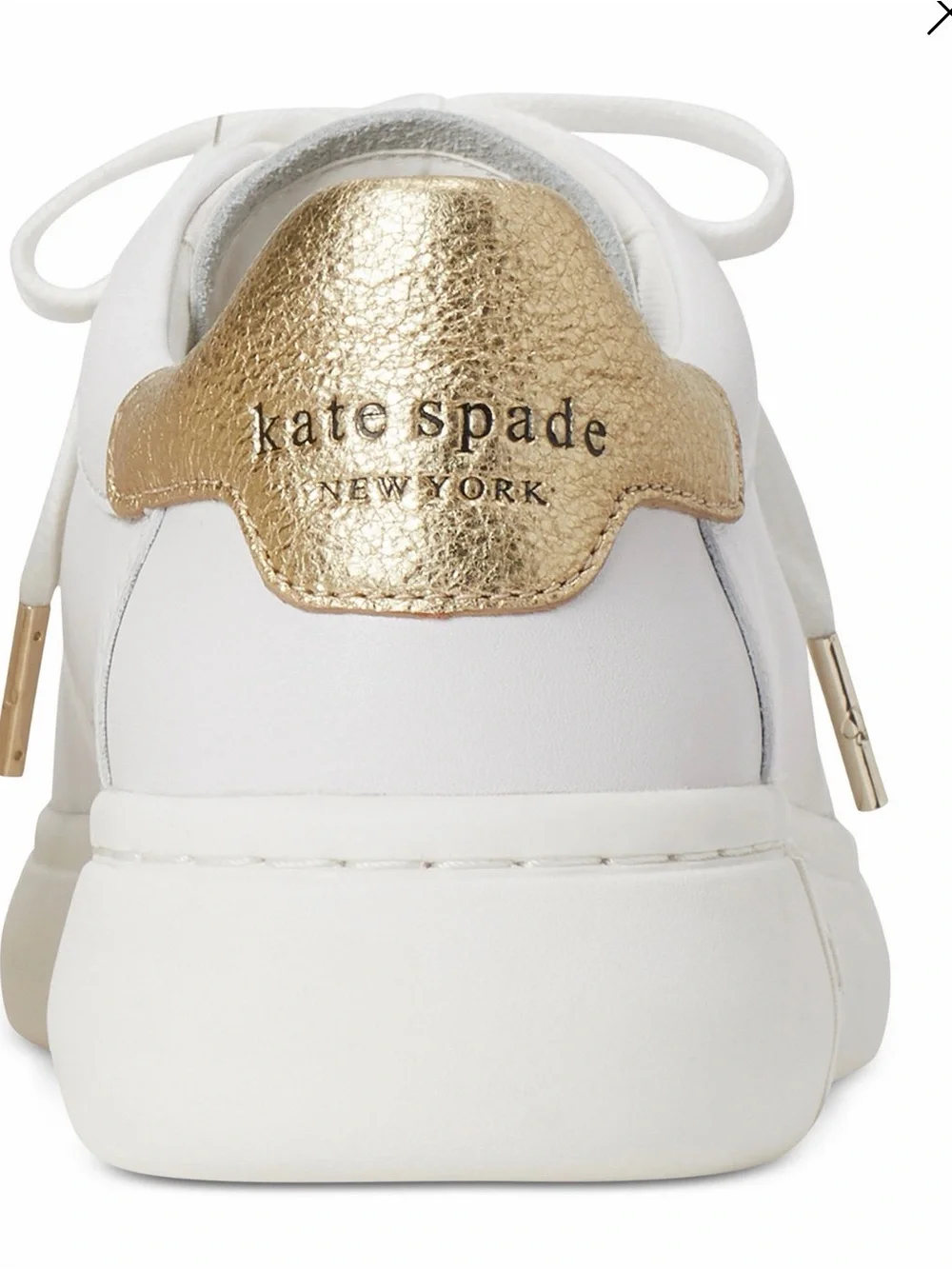 kate spade White Leather Sneakers with Gold Heel Tab